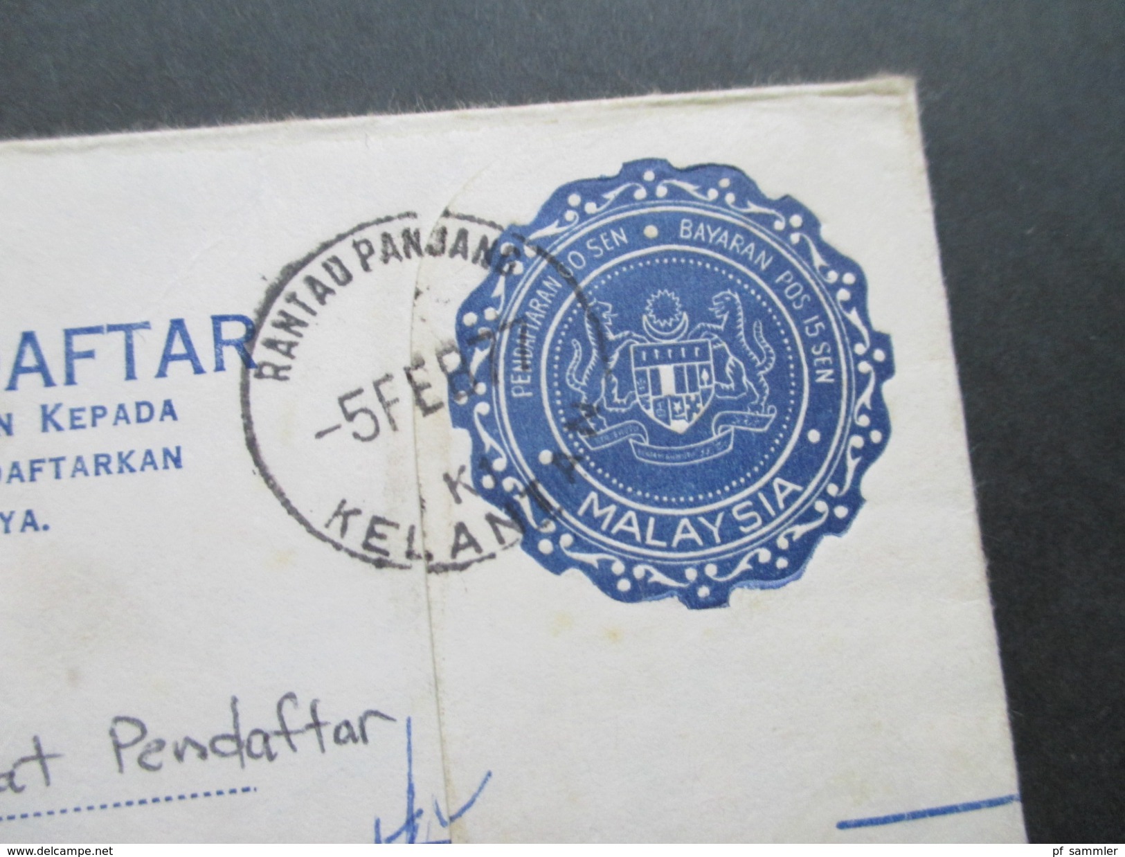 Asien Malaysia Registered Letter R Raniau Paniang No 0669 Nach Kuala Lumpur. Kelantan. 5 Stempel! - Malesia (1964-...)