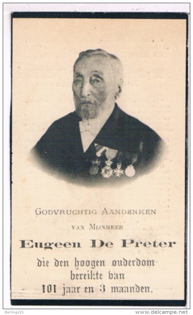 100 Jarige. Dp. De Preter Eugeen. Wed. Dens Maria. ° Putte 1814 † Putte 1915  (2 Scan´s) - Religion & Esotérisme