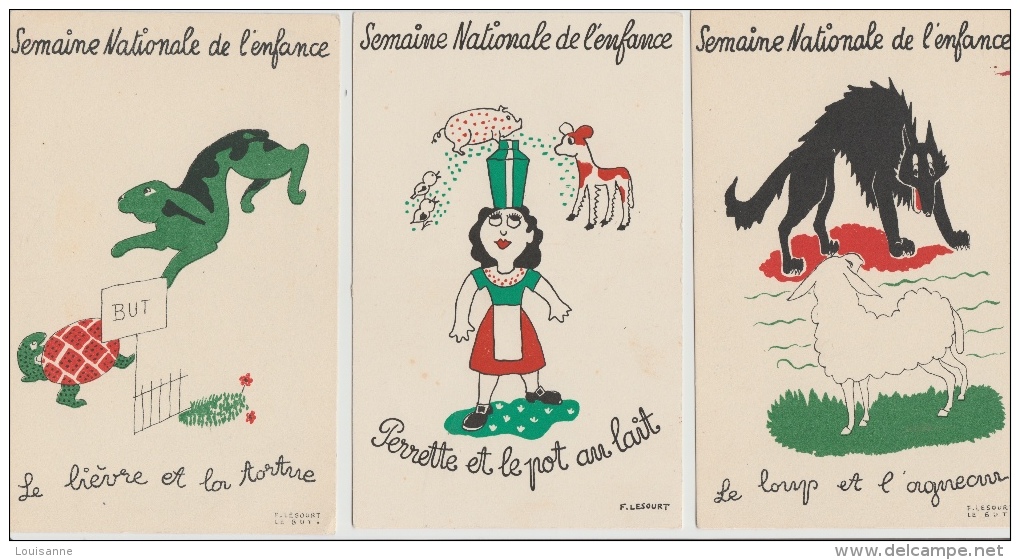 16 / 11 / 129  -   SEMAINE  DE  L'ENFANCE  -  LOT  DE  5  CPA  -  FABLES    - SIGNÉES F. LESOURT - Advertising