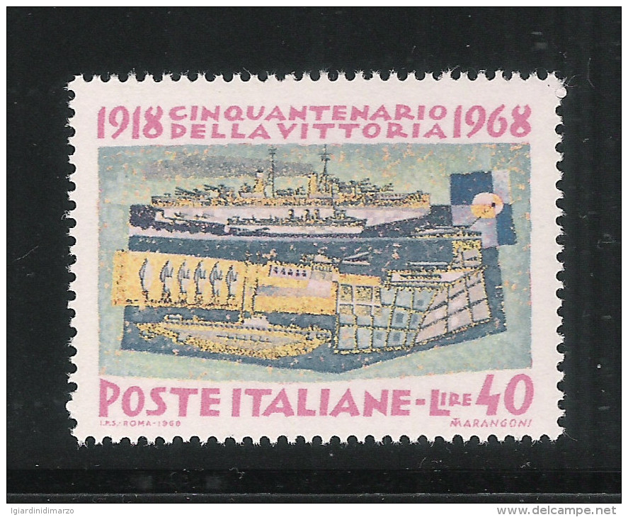 ITALIA REP.-1968-valore Nuovo Stl Da Lire 40 Emissione 50° Della Vittoria 1918 - VARIETA' STAMPA-in Ottime Condizioni. - Varietà E Curiosità