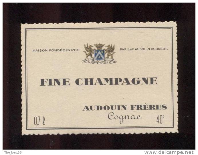 Etiquette De   Fine  Champagne  -  Audouin  à  Saint Jean D´Angély  (17)  -  9.3 X 6.7 Cm - Autres & Non Classés