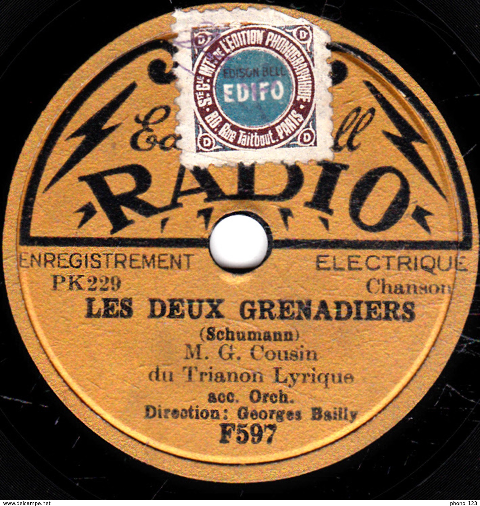 78 T. -  20 Cm - état B -  G. COUSIN - LES DEUX GRENADIERS - A COEUR VAILLANT - 78 T - Disques Pour Gramophone