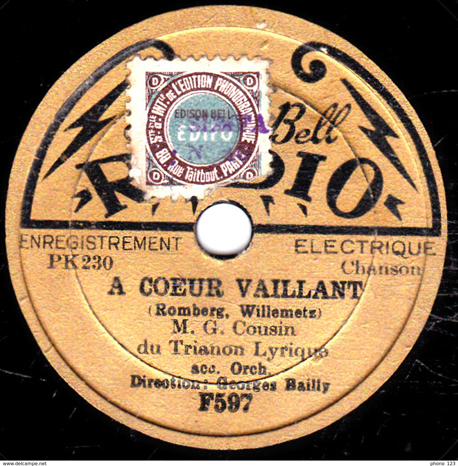 78 T. -  20 Cm - état B -  G. COUSIN - LES DEUX GRENADIERS - A COEUR VAILLANT - 78 T - Disques Pour Gramophone