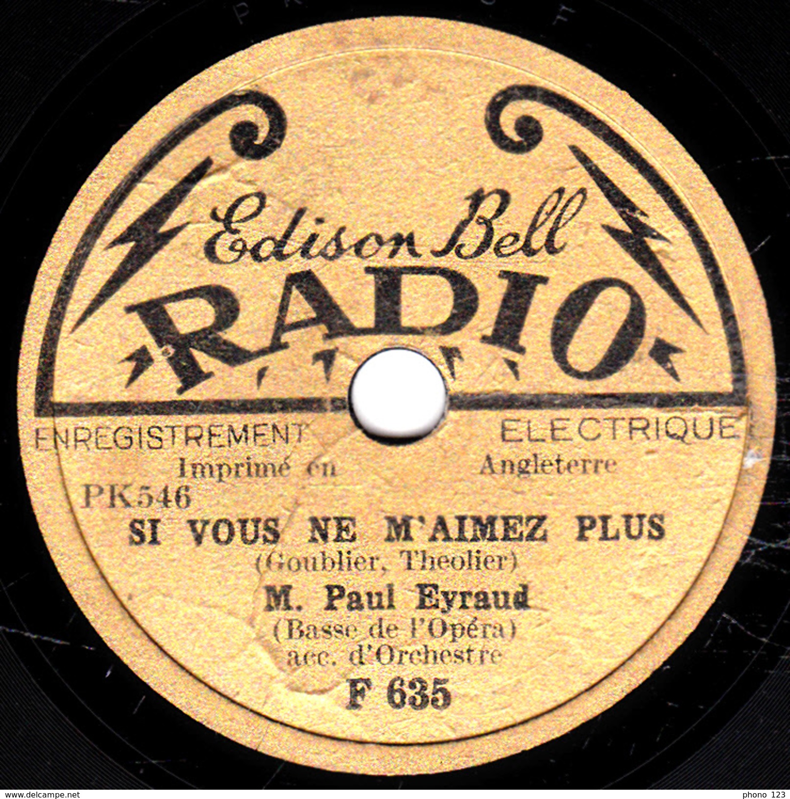 78 T. -  20 Cm - état Tb - PAUL EYRAUD -  SI VOUS NE M'AIMEZ PLUS - LE CREDOT DU PAYSAN - 78 T - Disques Pour Gramophone