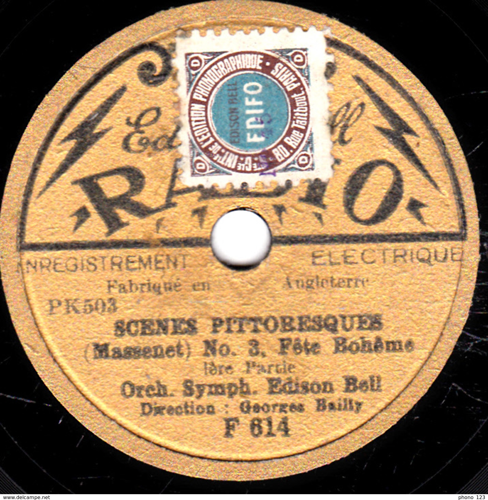 78 T. -  20 Cm - état Tb -  Orch. Symph. Edison Bell - SCENES PITTORESQUES - 1re Et 2e Parties - 78 T - Disques Pour Gramophone