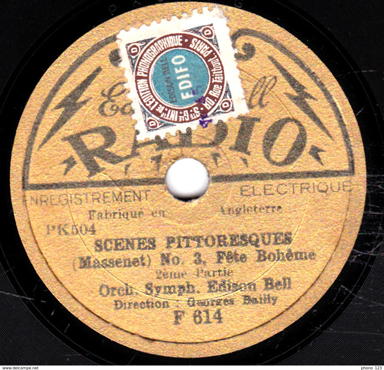 78 T. -  20 Cm - état Tb -  Orch. Symph. Edison Bell - SCENES PITTORESQUES - 1re Et 2e Parties - 78 T - Disques Pour Gramophone