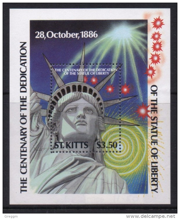 St Kitts 1986 Mini Sheet To Celebrate The Centenary Of The Statue Of Liberty. - St.Kitts And Nevis ( 1983-...)