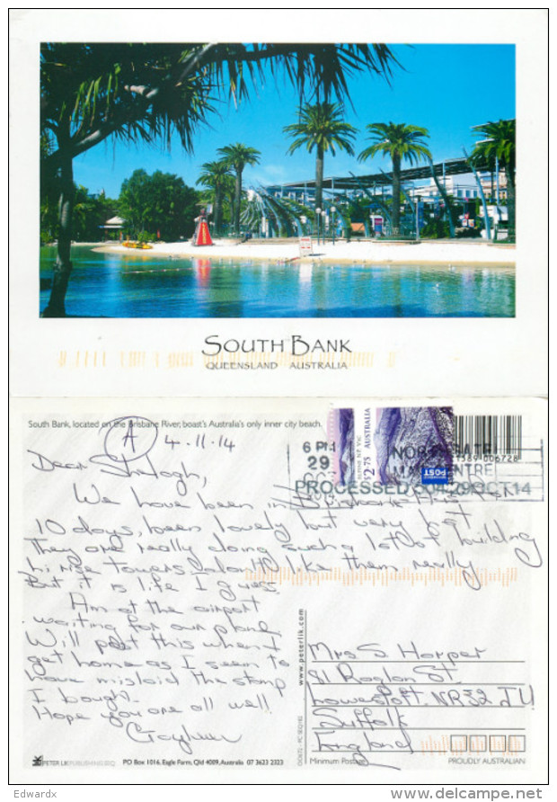 South Bank, Queensland, Australia Postcard Posted 2014 Stamp - Autres & Non Classés