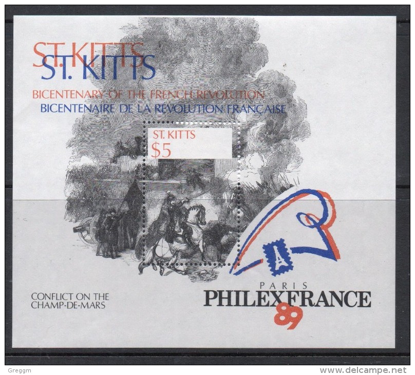 St Kitts 1989 Mini Sheet To Celebrate Philexfrance Stamp Exhibition. - St.Kitts And Nevis ( 1983-...)