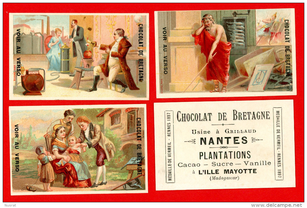 Chocolat De Bretagne, Lot De 7 Chromos Lith. Bognard BOG3-64, Série Inventeurs - Autres & Non Classés