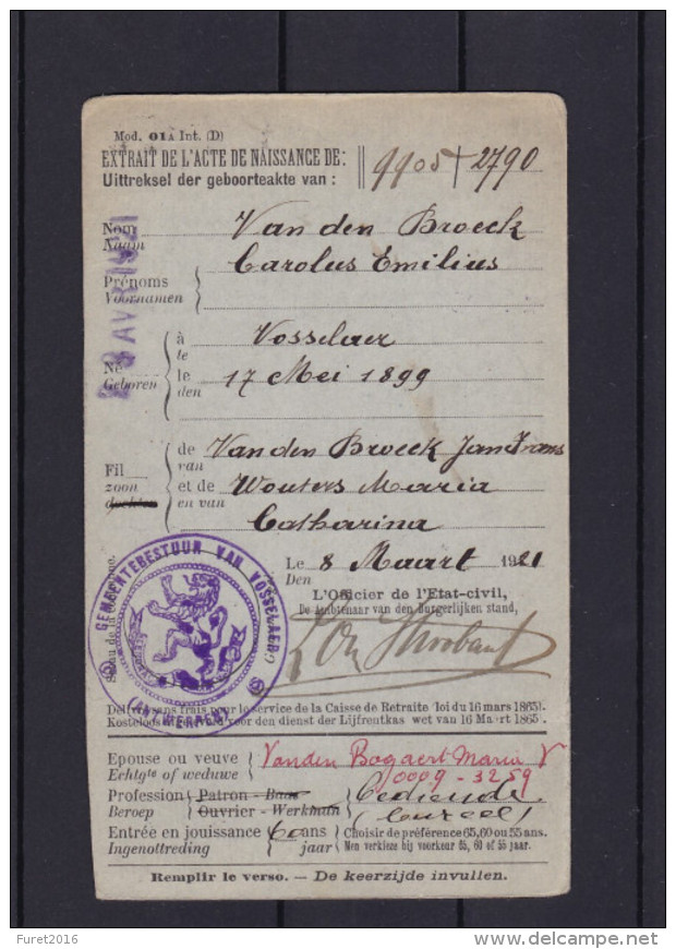 N° 137 Et 138 / Carte D' Affiliation à La Caisse De Retraite - 1915-1920 Albert I