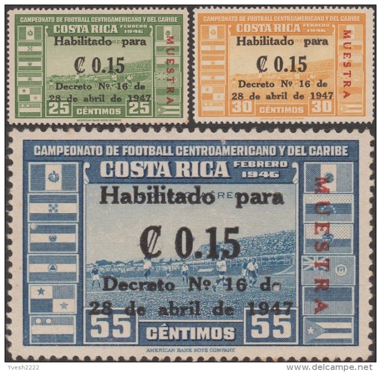 Costa Rica 1947 Y&T PA 143/5 Michel 383/5. Surchargés Muestra, Spécimen.  Stade National De Football De San José - Coupe D'Amérique Du Sud Des Nations