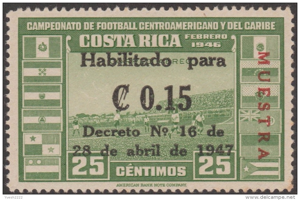 Costa Rica 1947 Y&T PA 143/5 Michel 383/5. Surchargés Muestra, Spécimen.  Stade National De Football De San José - Soccer American Cup