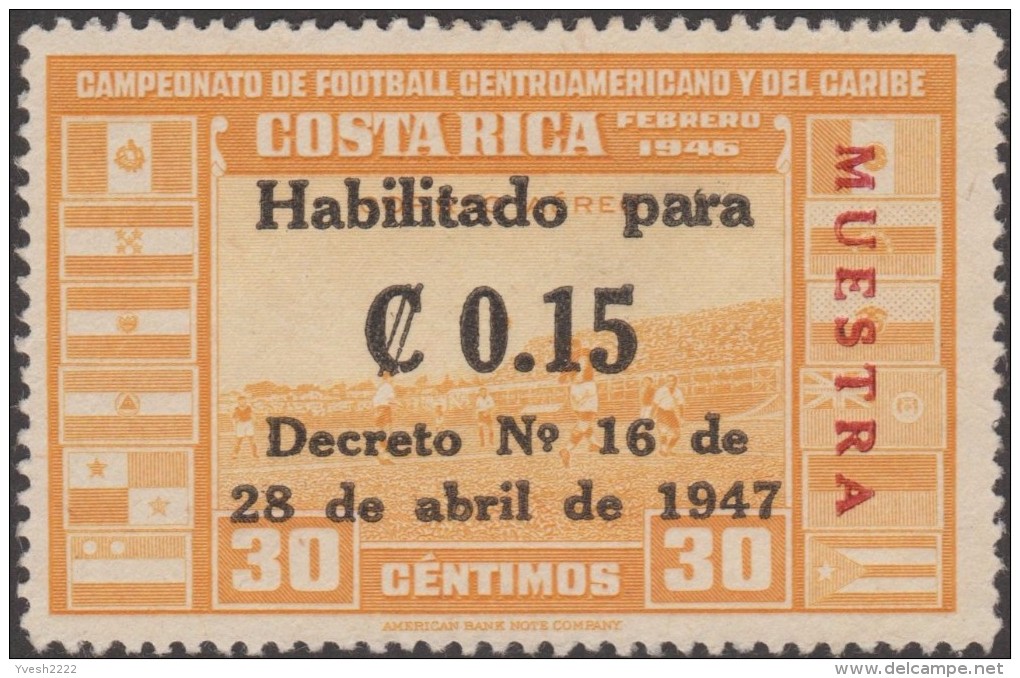 Costa Rica 1947 Y&T PA 143/5 Michel 383/5. Surchargés Muestra, Spécimen.  Stade National De Football De San José - Soccer American Cup