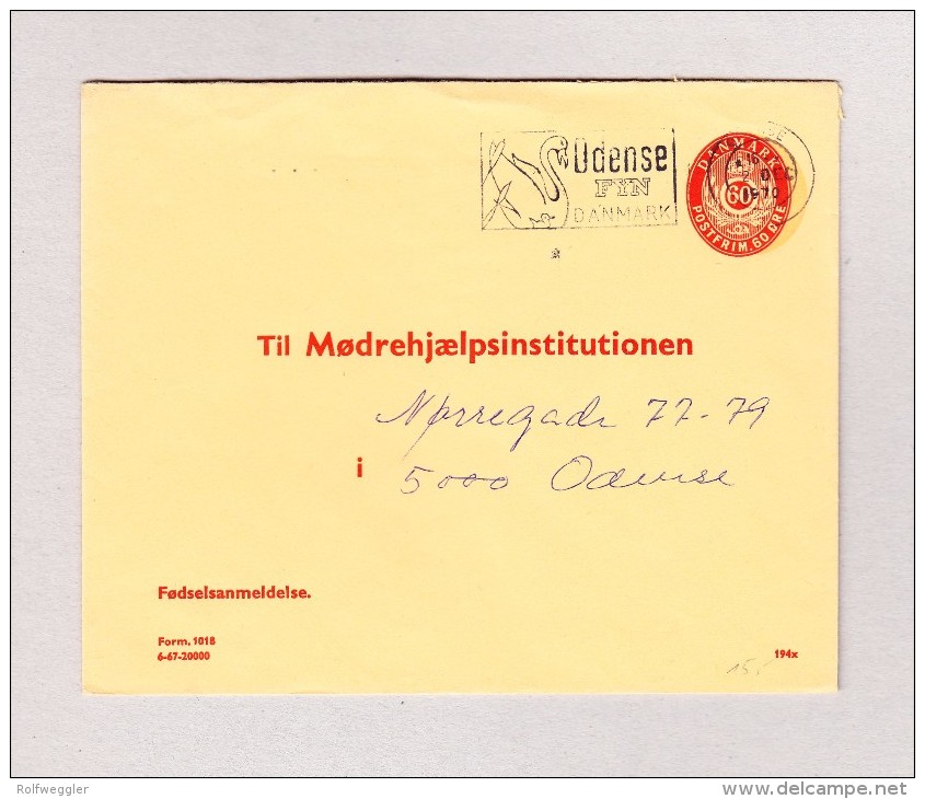 Dänemark 60 Öre Dienst Ganzsachen Brief Odense 2.10.1970 - Entiers Postaux