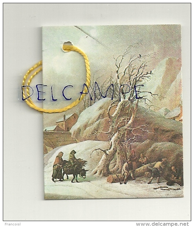 Etiquette Double Cadeaux. Paysage Enneigé, âne, Fagot. 5/6,5 Cm - Cartes Cadeaux