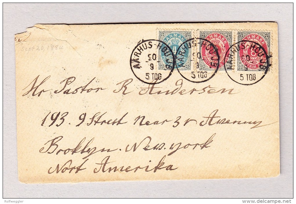Dänemark AARHUS-HOU JB Brief Nach USA Mi AK-Stempel Brooklyn 6.10.1884 - Lettres & Documents
