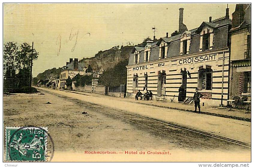 ROCHECORBON HOTEL DU CROISSANT CARTE COLORISEE ET TOILEE - Rochecorbon