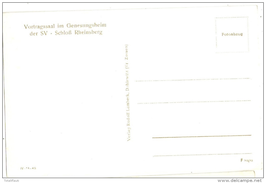 RHEINSBERG Schloß Vortragssaal Genesungsheim Der SozialVersicherung DDR Losung DEUTSCHE AN EINEN TISCH Um 1953 - Rheinsberg