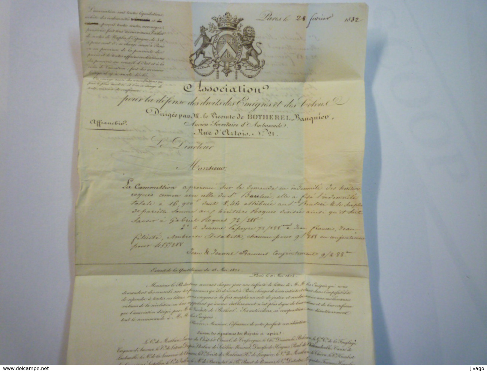 Intéressante Lettre Au Départ De PARIS  à Destination De MONTREAL-du-GERS  Sur L'indemnisation De  COLONS  1832 - Autres & Non Classés