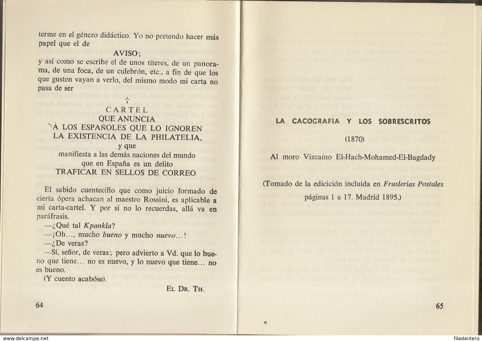 Obra Dr. Thebussem   KpanKla Y Otras Cartas Filatélicas  1964  Edit. La Corneta - Thématiques