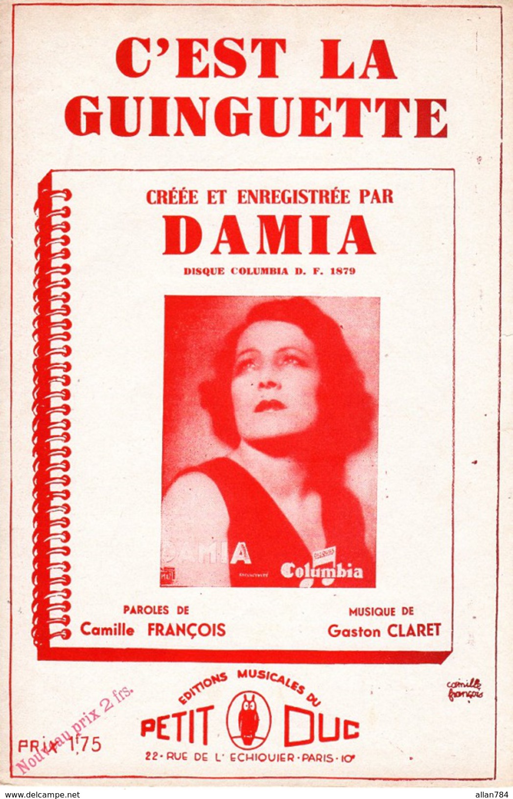 1935 - PARTITION JAVA CHANTEE  " C'EST LA GUINGUETTE "- PAR DAMIA DE CLARET ET FRANCOIS - EXC ETAT - Autres & Non Classés