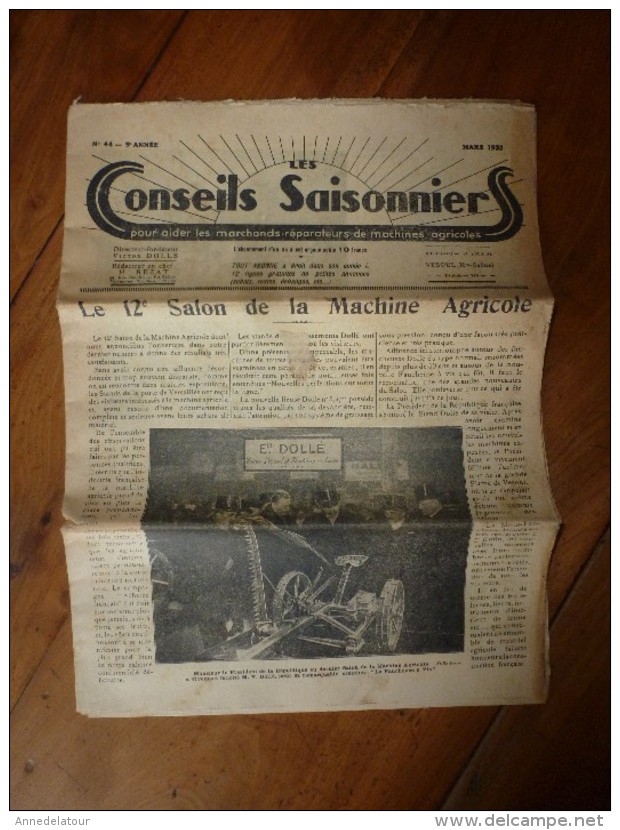 Rare Revue Commerciale  "Dollé"   Mars 1933 LES CONSEILLERS SAISONNIERS :Le 12e Salon De La Machine Agricole ; Etc - Agriculture