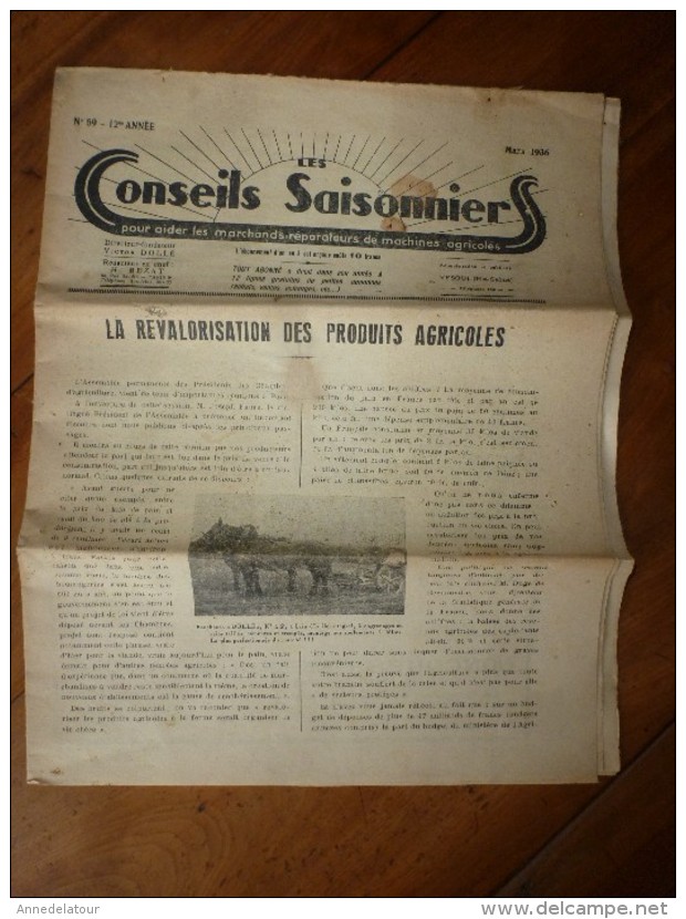 Rare Revue Commerciale  "Dollé"   Mars 1936 --->LES CONSEILLERS SAISONNIERS :Les Roulements à Billes, Pour Transformer - Agriculture