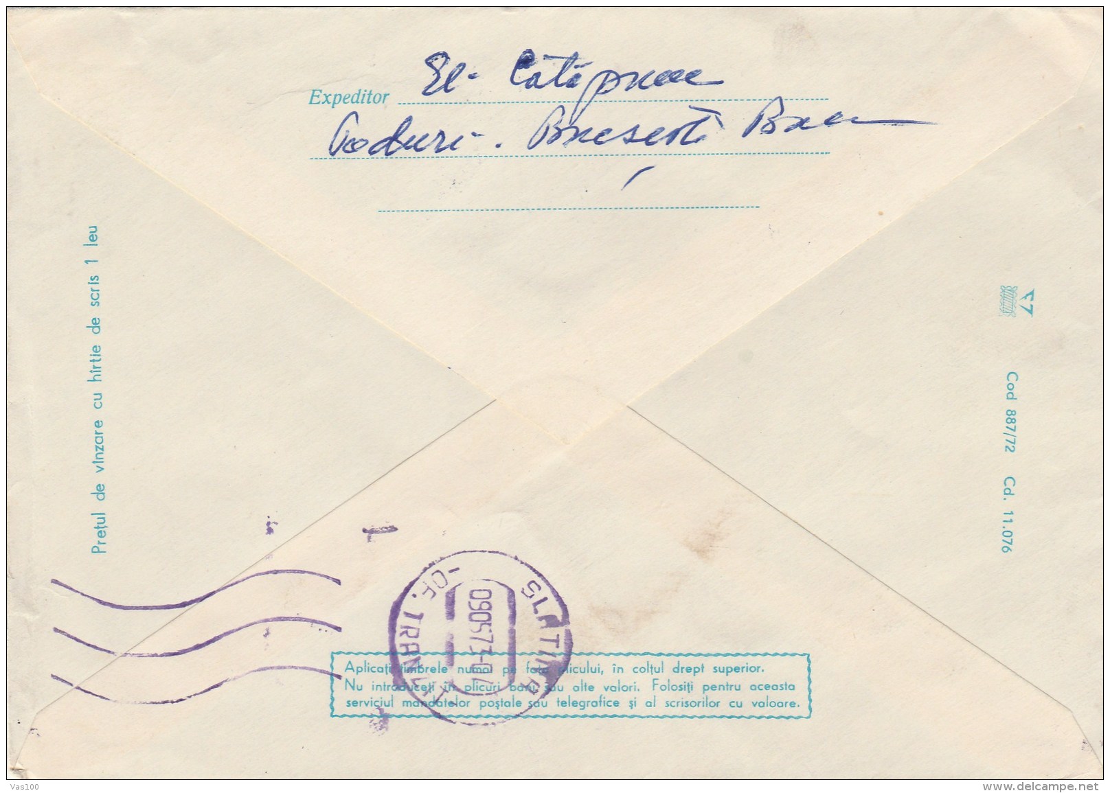 #BV4693  BIRD, WHITE BIRD, ANIMAL, COVER STATIONERY, 1972, ROMANIA. - Postal Stationery