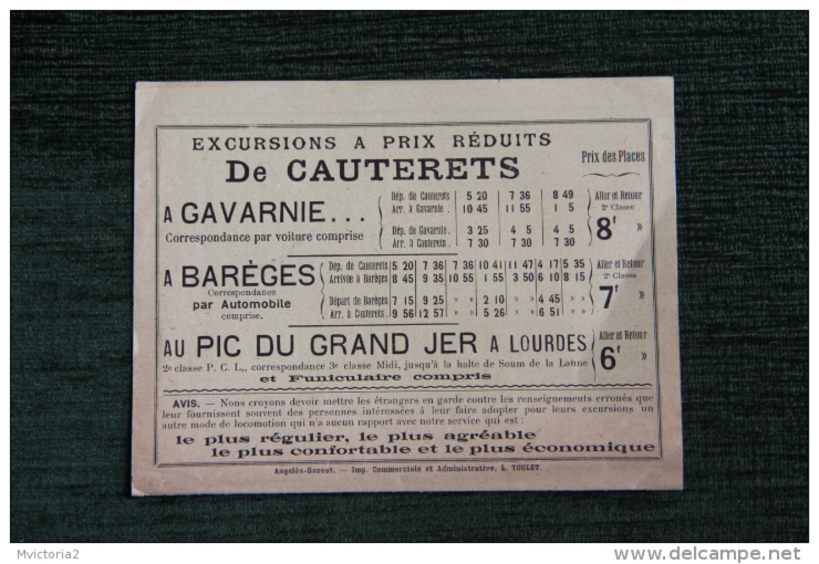 Horaire Des Trains à Partir Du 1er Juillet 1911,Cie Electrique Du Midi : PIERREFITTE, CAUTERETS, GAVARNIE, LUZ - Europa