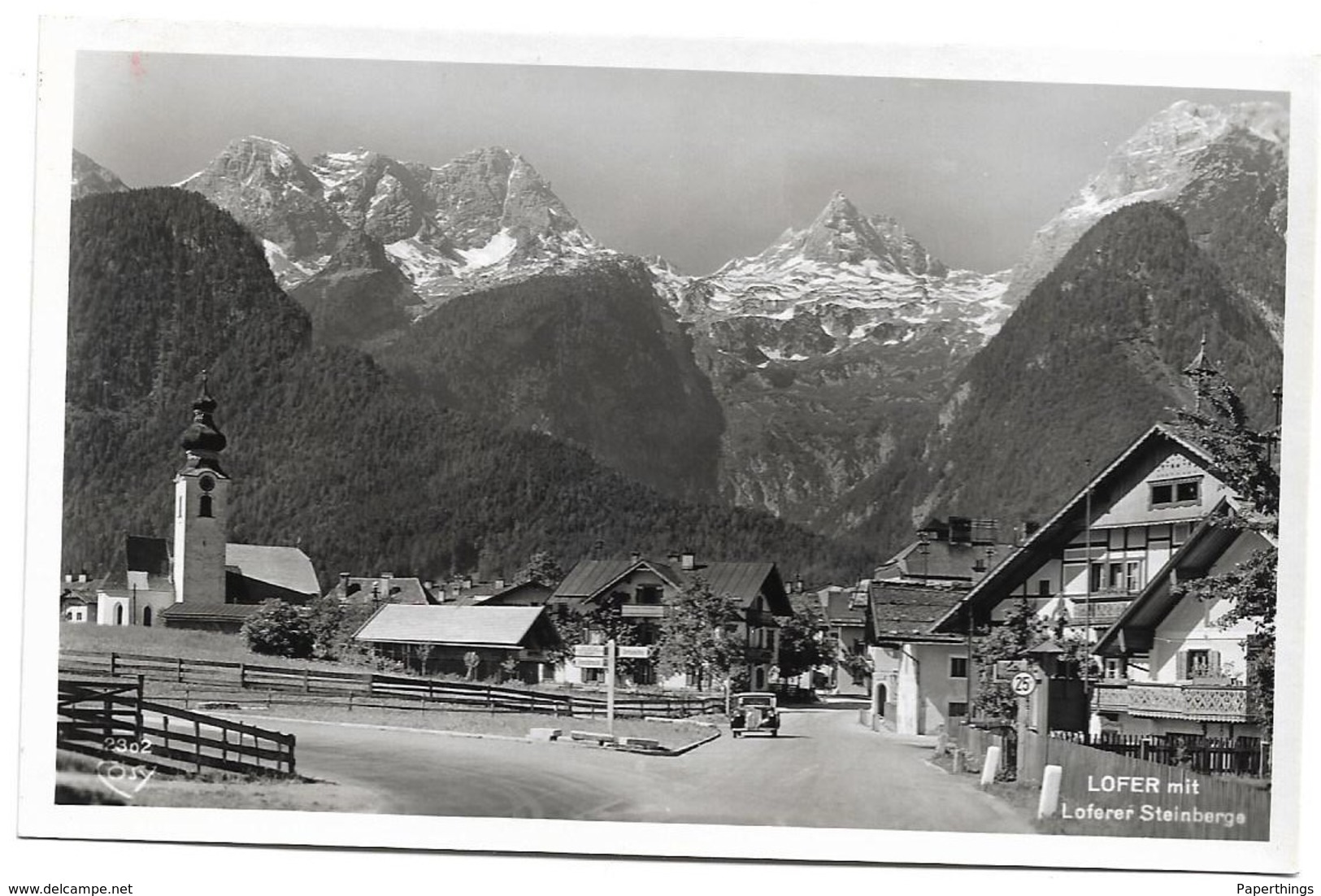 EARLY REAL PHOTOGRAPH POSTCARD, LOFERER MOUNTAINS, LOFER, AUSTRIA, HOUSES, BUILDINGS, SCENIC, ROAD - Lofer