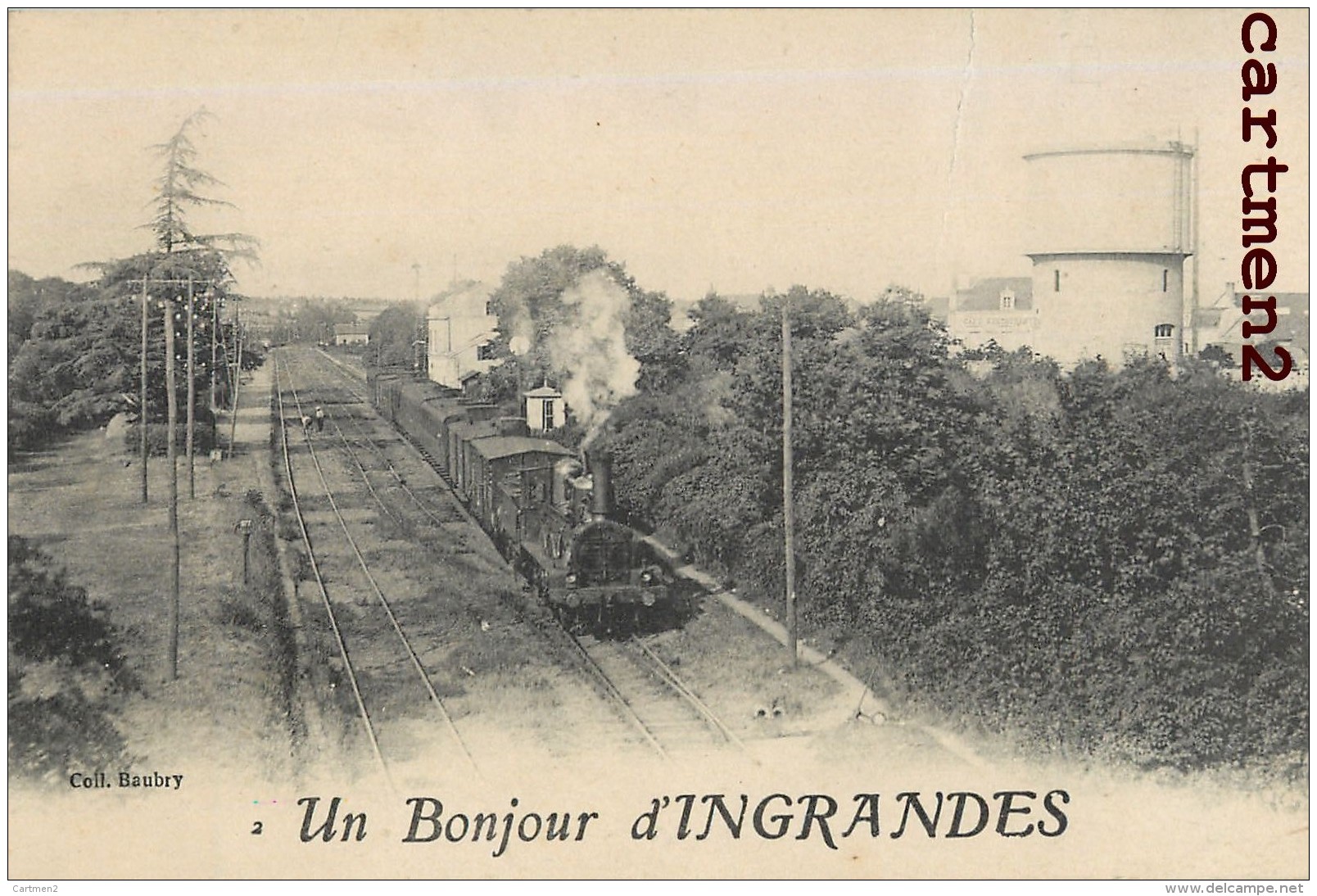 UN BONJOUR D'INGRANDES LA GARE TRAIN LOCOMOTIVE 49 - Sonstige & Ohne Zuordnung