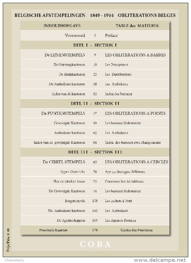 Catalogus van Belgische Afstempelingen 1849-1914 Catalogue Oblitérations Belges - NEUF