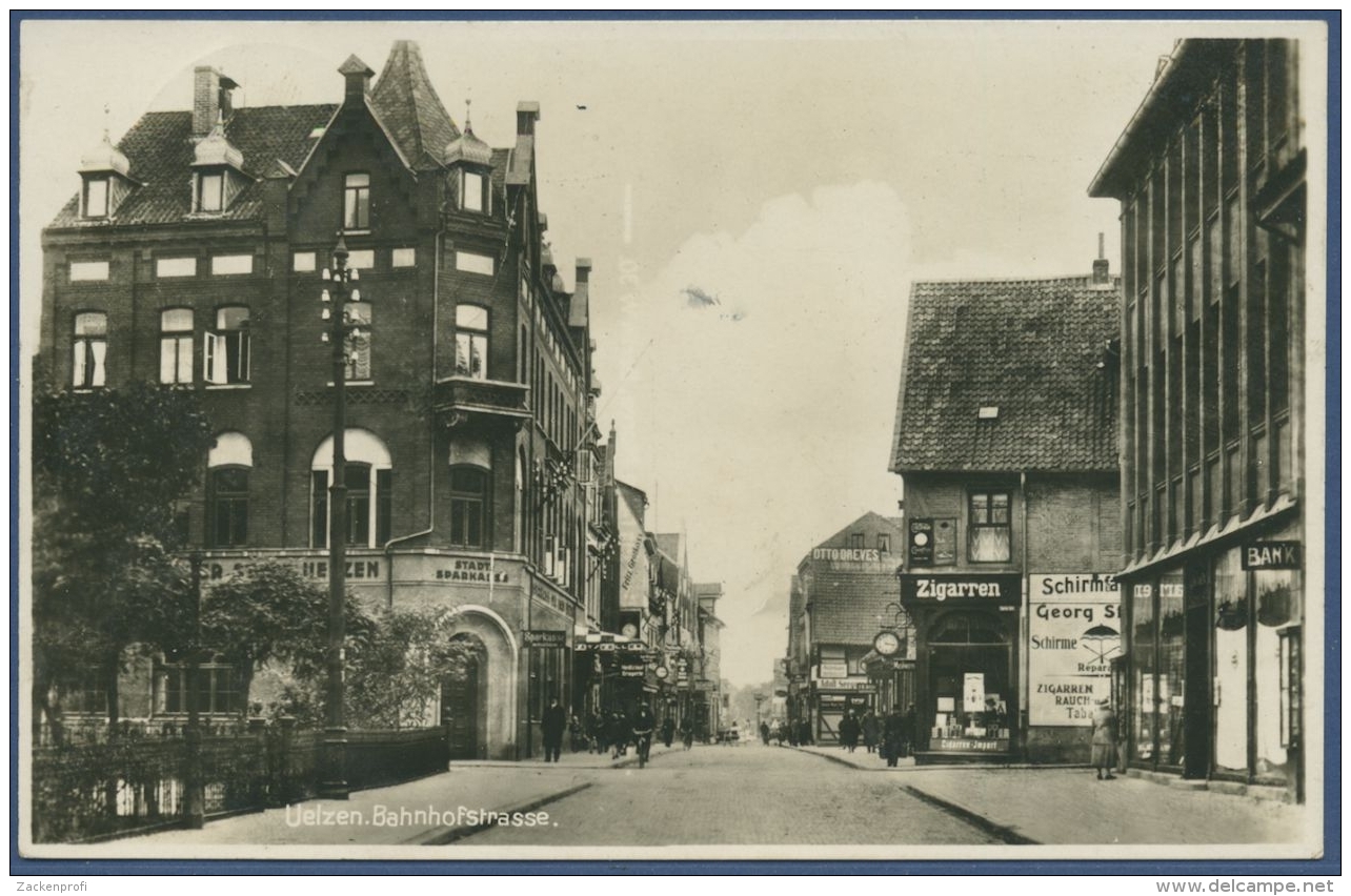 Uelzen Bahnhofstrasse Sparkasse Zigarrengeschäft, Gelaufen 1931 (AK946) - Uelzen