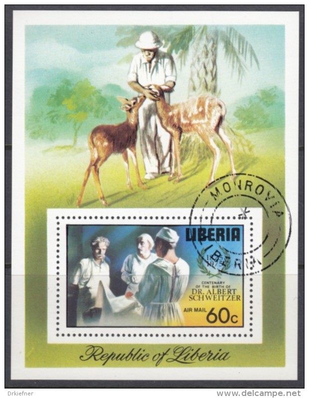 LIBERIA  Block 77 A, Gestempelt, 100. Geburtstag Von Albert Schweitzer 1975 - Liberia