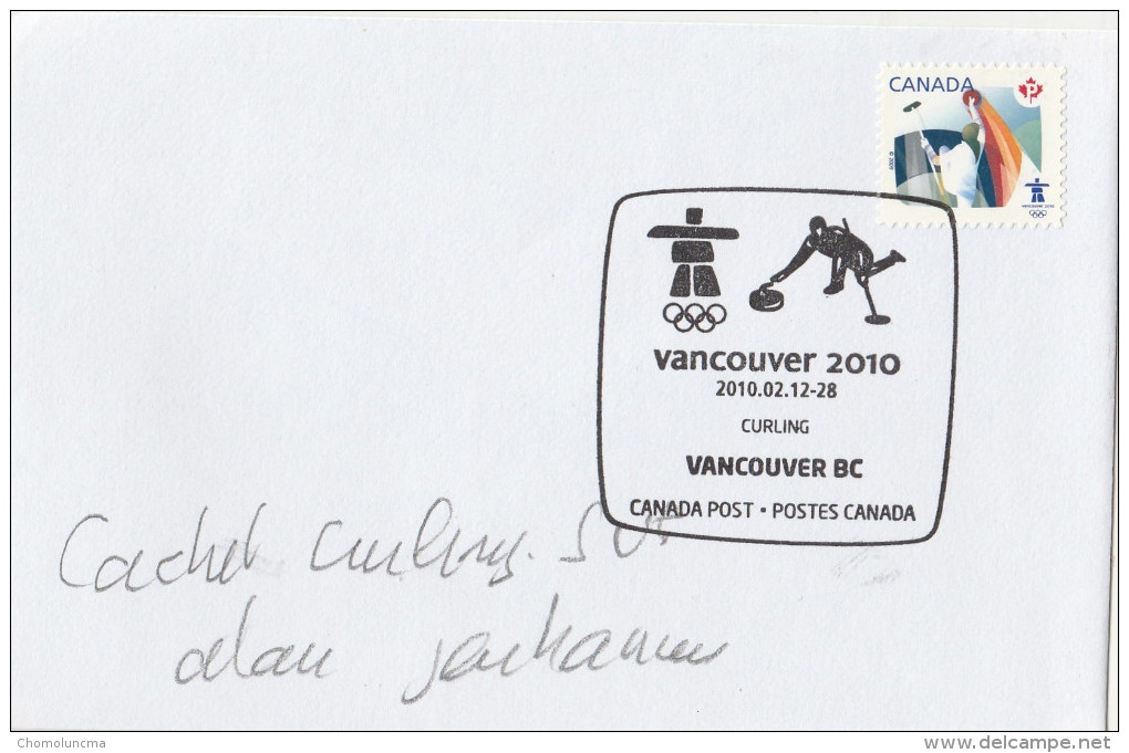 Curling Vancouver Winter Olympics Games Official Cancel With Stamp Jeux Olympiques D'Hiver Pierres Stones - Winter 2010: Vancouver