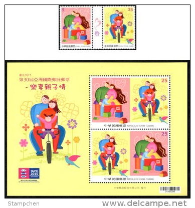 Taiwan 2015 30th Asian Stamp Exhi Stamps & S/s-Family Comes First Tandem Bike Cycling Game Building Block Flower Bird - Ungebraucht