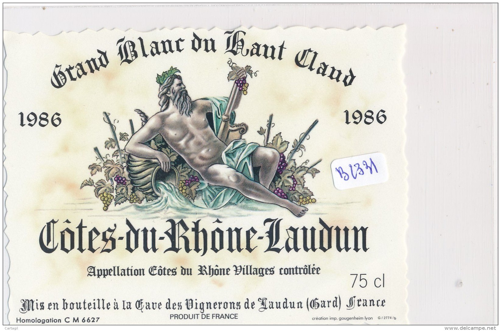 AC ( Etiquette De Vin)  - Grand Blanc Du Haud Claud 1986 ( Cotes Du Rhone Laudun) - White Wines