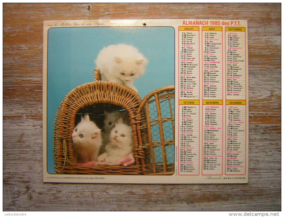 CALENDRIER  1985  ALMANACH DES  P T T   CHAT CHATTONS ALMANACHS JEAN LAVIGNE - Big : 1981-90