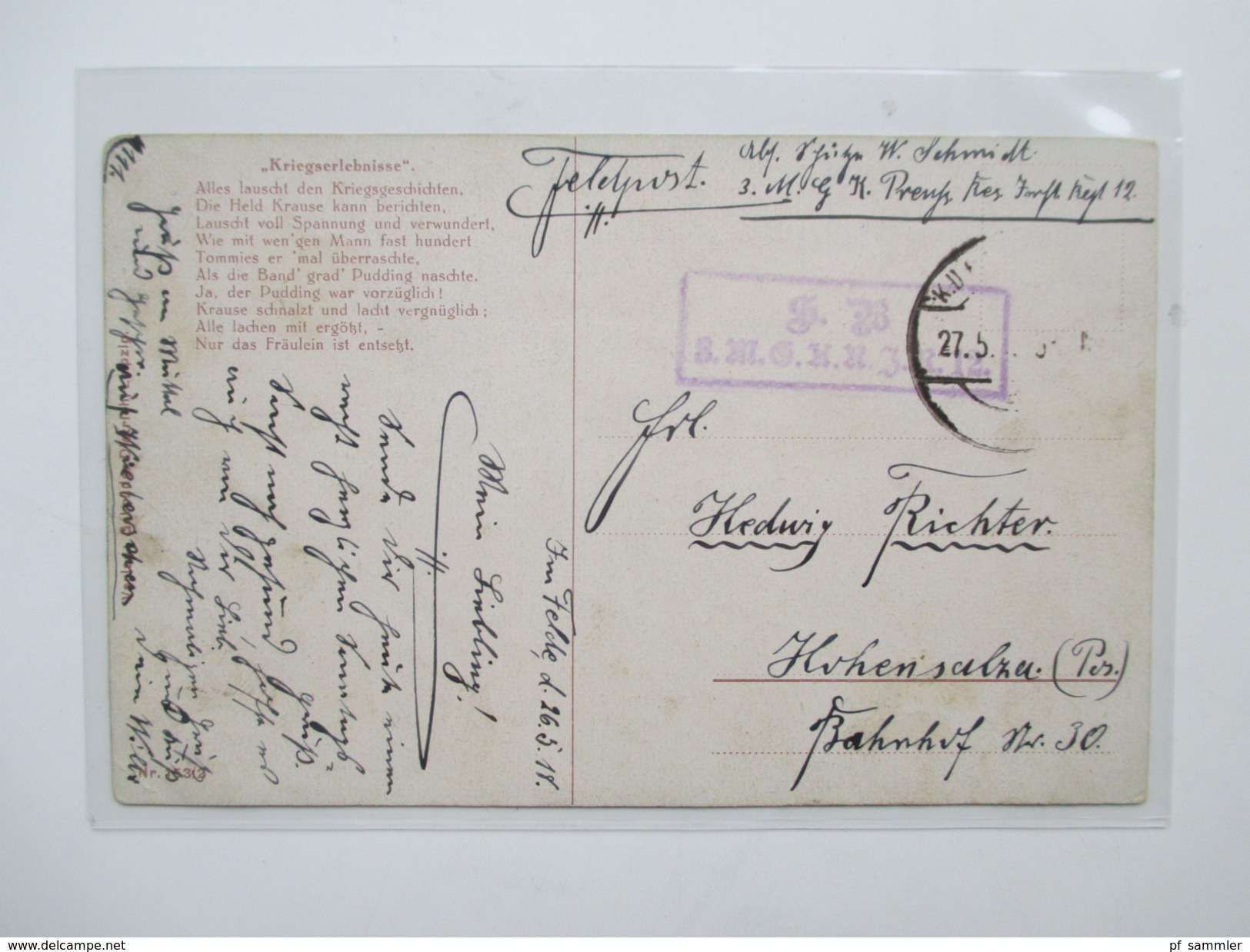 AK 1.WK 6 Postkarten "Auf Urlaub" Feldpost 3. M.G. Königl. Preuß. Res. Inf. Rgt. 12. Aptierter Stempel!! 1918.