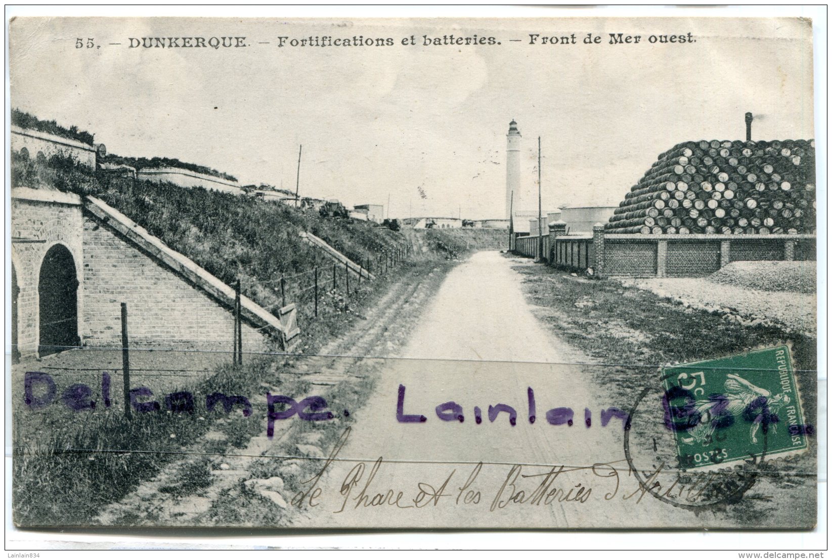 - 55 - DUNKERQUE -  Nord - Fortifications Et Batterie, Front De Mer Ouest, Phare, , écrite 1907, BE, Scans.. - Dunkerque