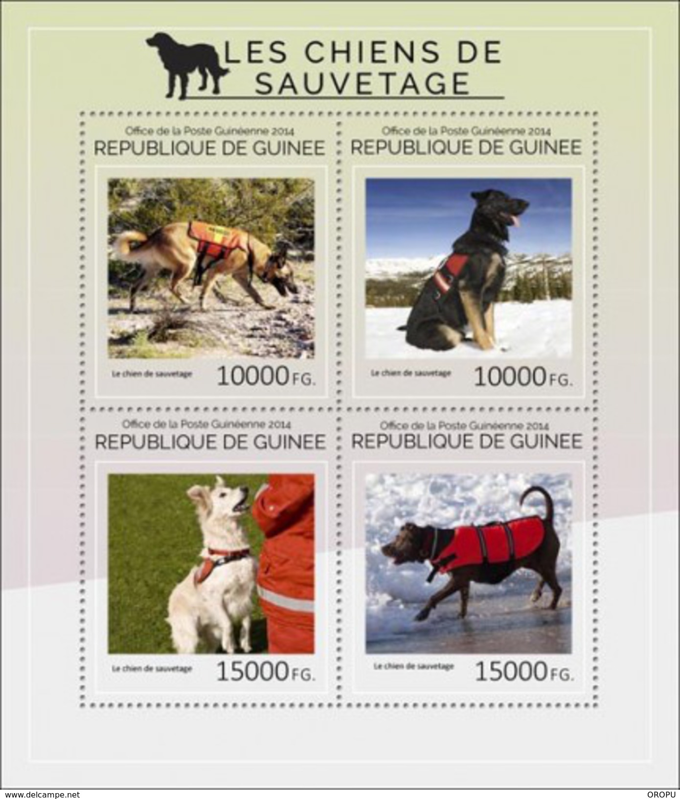 REPUBLIC OF GUINEA SHEET. LES CHIENS DE SAUVETAGE. RECUE DOGS. PERROS DE RESCATE. 2014. PERFORADO NUEVO. - Guinée (1958-...)