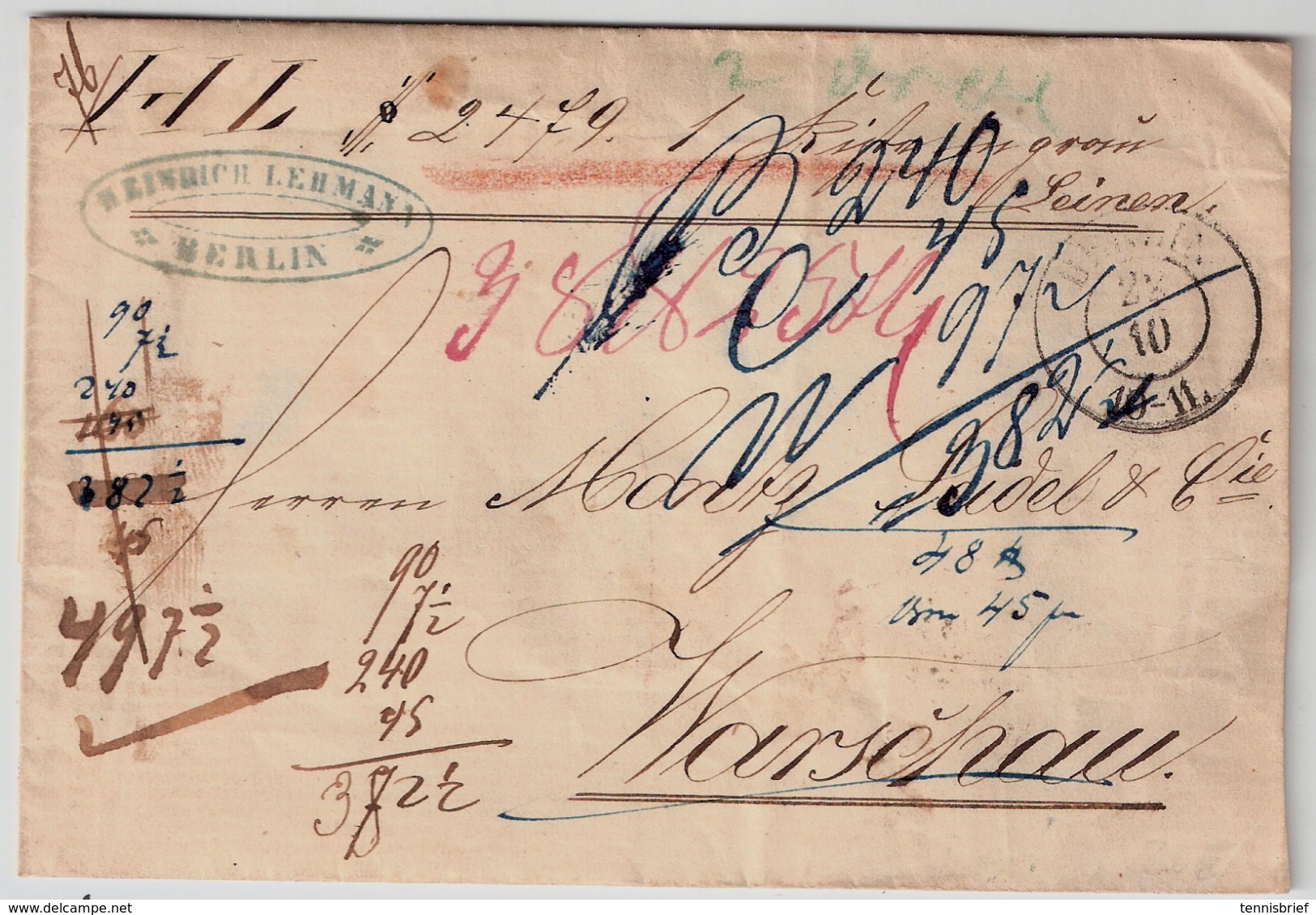 Preussen, (ca. 1860) " Berlin " Nach Warschau ,Polen  -Paket-Beglet-Bf !!! #6542 - Briefe U. Dokumente