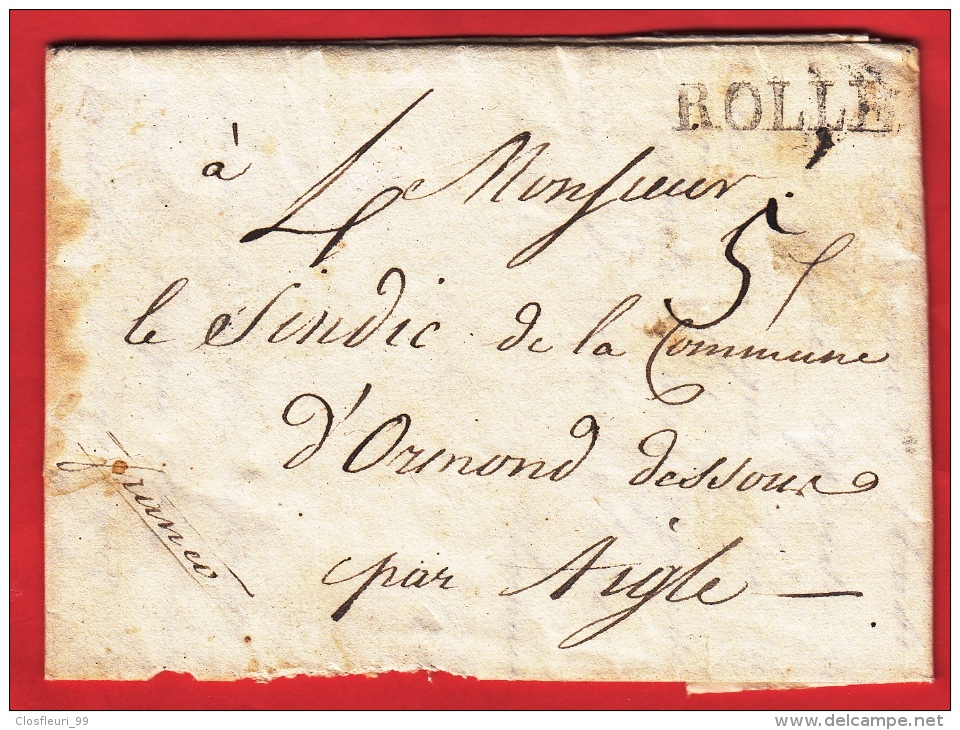 Linéaire : ROLLE, Pour Ormont Dessous Par Aigle, 7 Avril 1823 . Taxe 5, Indiqué Franco ! - ...-1845 Prephilately