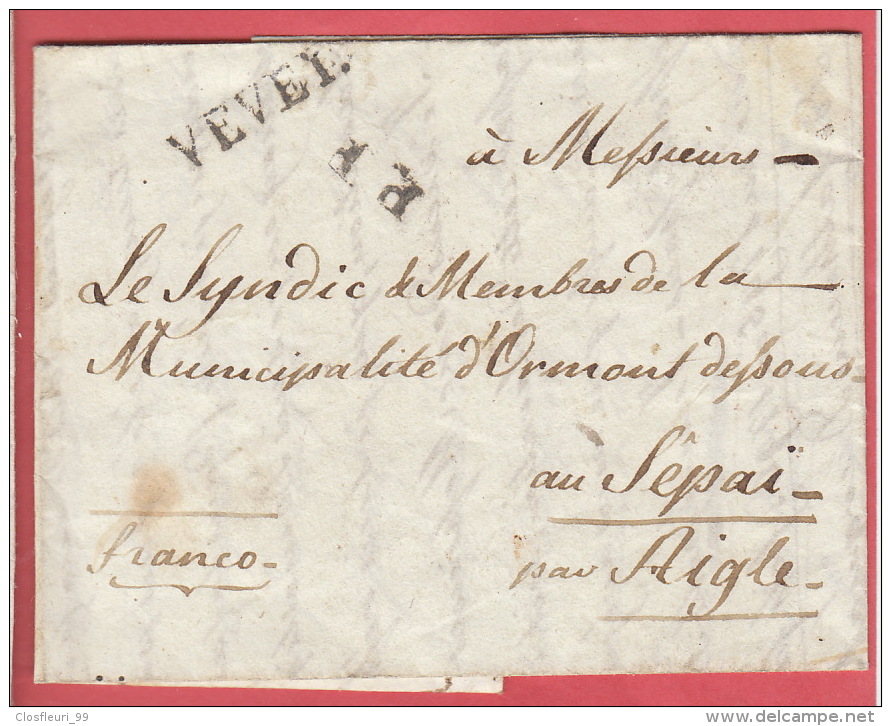 Linéaire PP De VEVEY Au  Sepai, Ormont Dessous Par Aigle, Franco. 18 Janvier 1822. Au Syndic Et Municipalité... - ...-1845 Prephilately