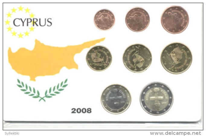 CYPRUS 2008 COMPLETE EURO COINS SET UNC IN NICE PACKING - Zypern