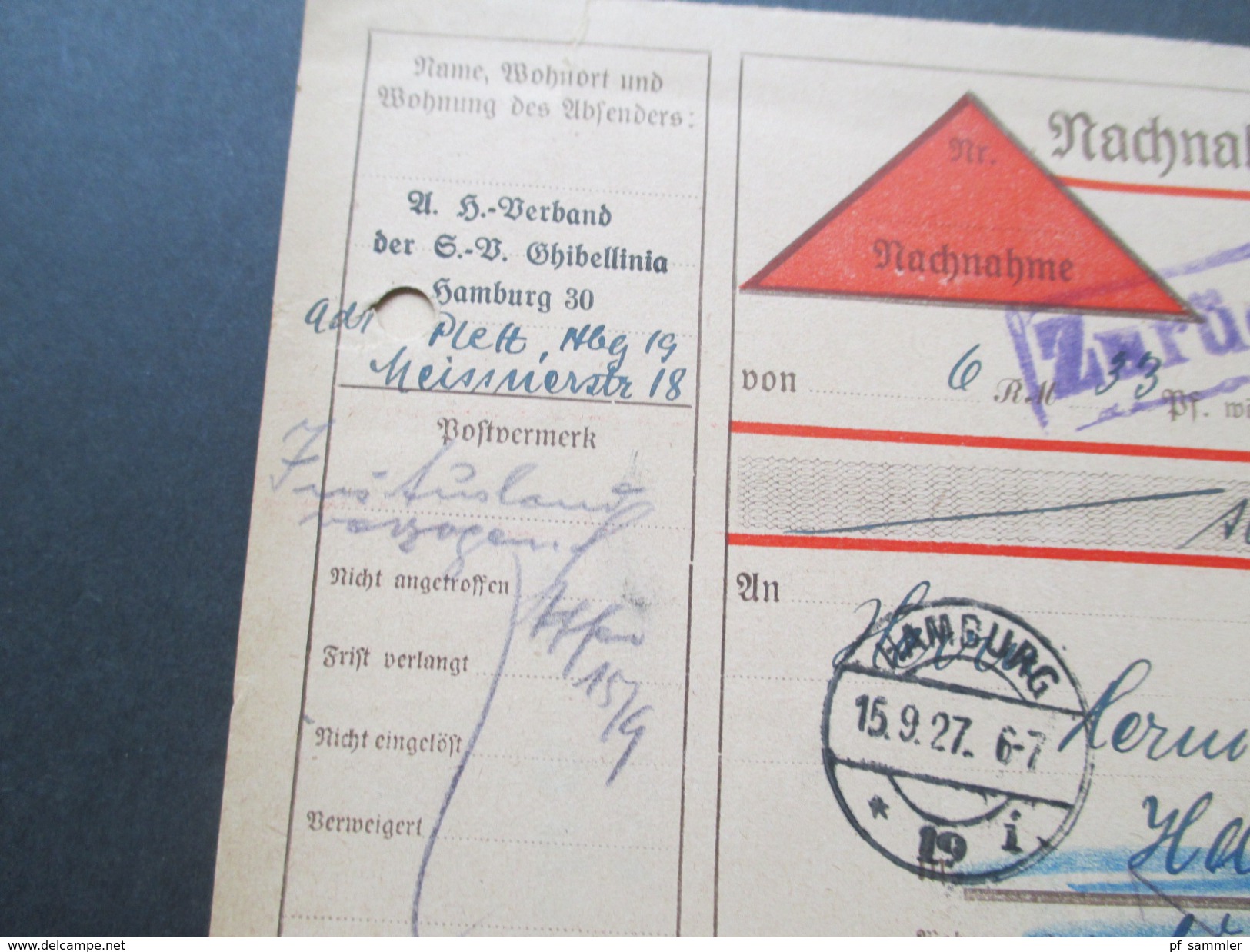 Deutsches Reich 1927 Komplette Nachnahme / Zahlkarte Köpfe Berühmter Deutscher MiF. Vermerk: Zurück - Briefe U. Dokumente