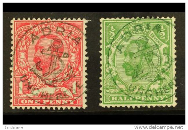 1912 &frac12;d &amp; 1d Mackennal Wmk Imperial Crown Stamps, Each Cancelled By A Superb &amp; Spectacular Bright... - Non Classificati