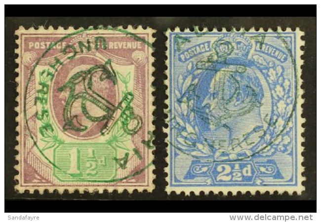 1902-10 1&frac12;d &amp; 2&frac12;d Values, Each Cancelled By A Superb &amp; Spectacular Bright Green "ADRIA /... - Zonder Classificatie