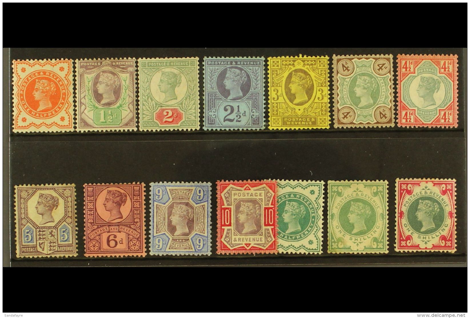 1887-92 Jubilee Set Complete, SG 197/214, Mint, The 1s Green Toned / Trimmed (14 Stamps) For More Images, Please... - Zonder Classificatie